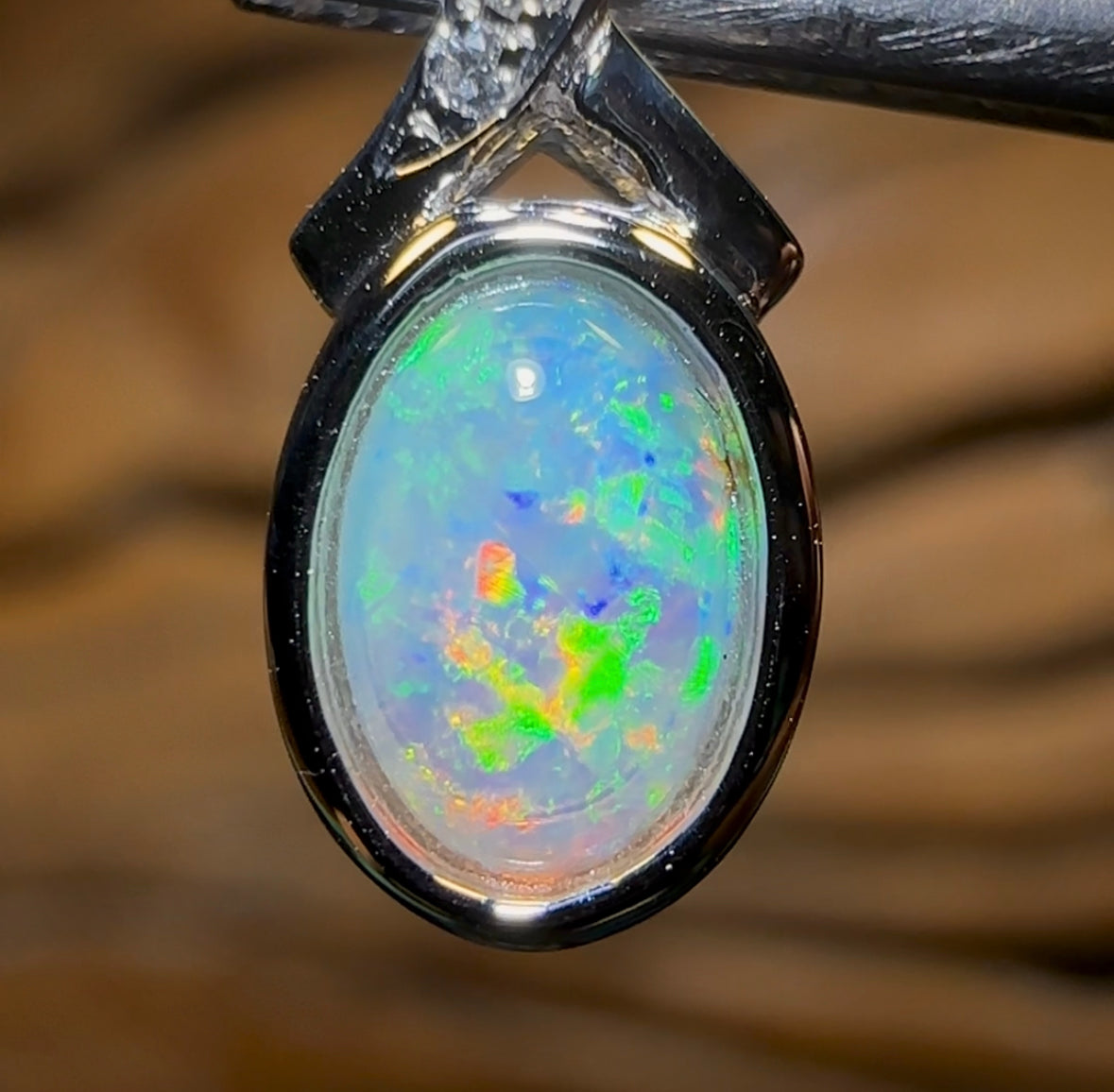 14k White Gold - Solid South Australian Crystal Opal Pendant - Opal Whisperers