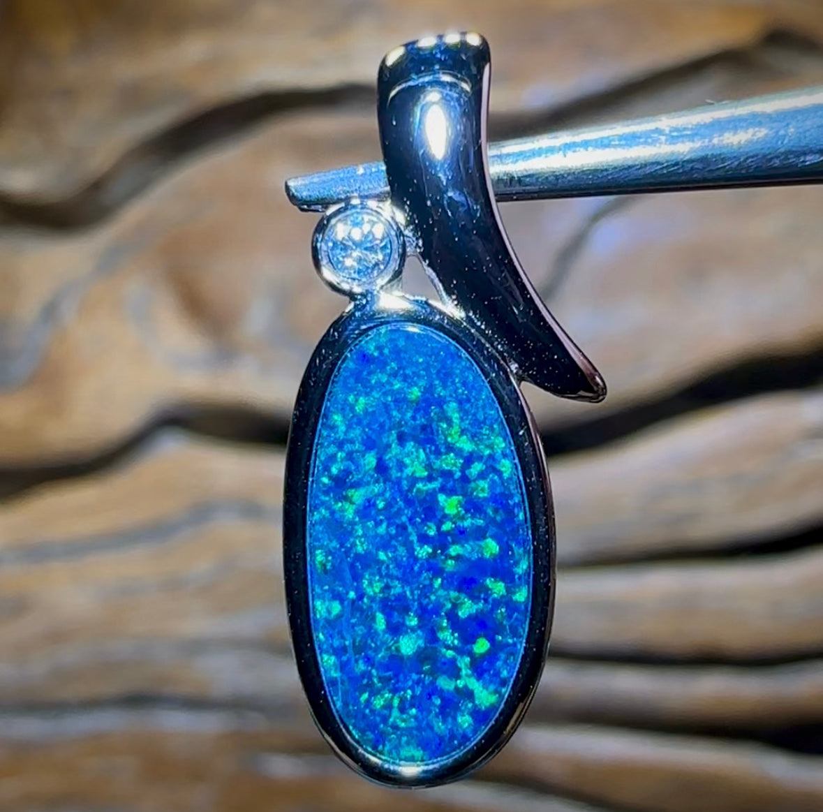 Sterling Silver - Electric Blue Green Queensland Boulder Opal Doublet Pendant - Opal Whisperers