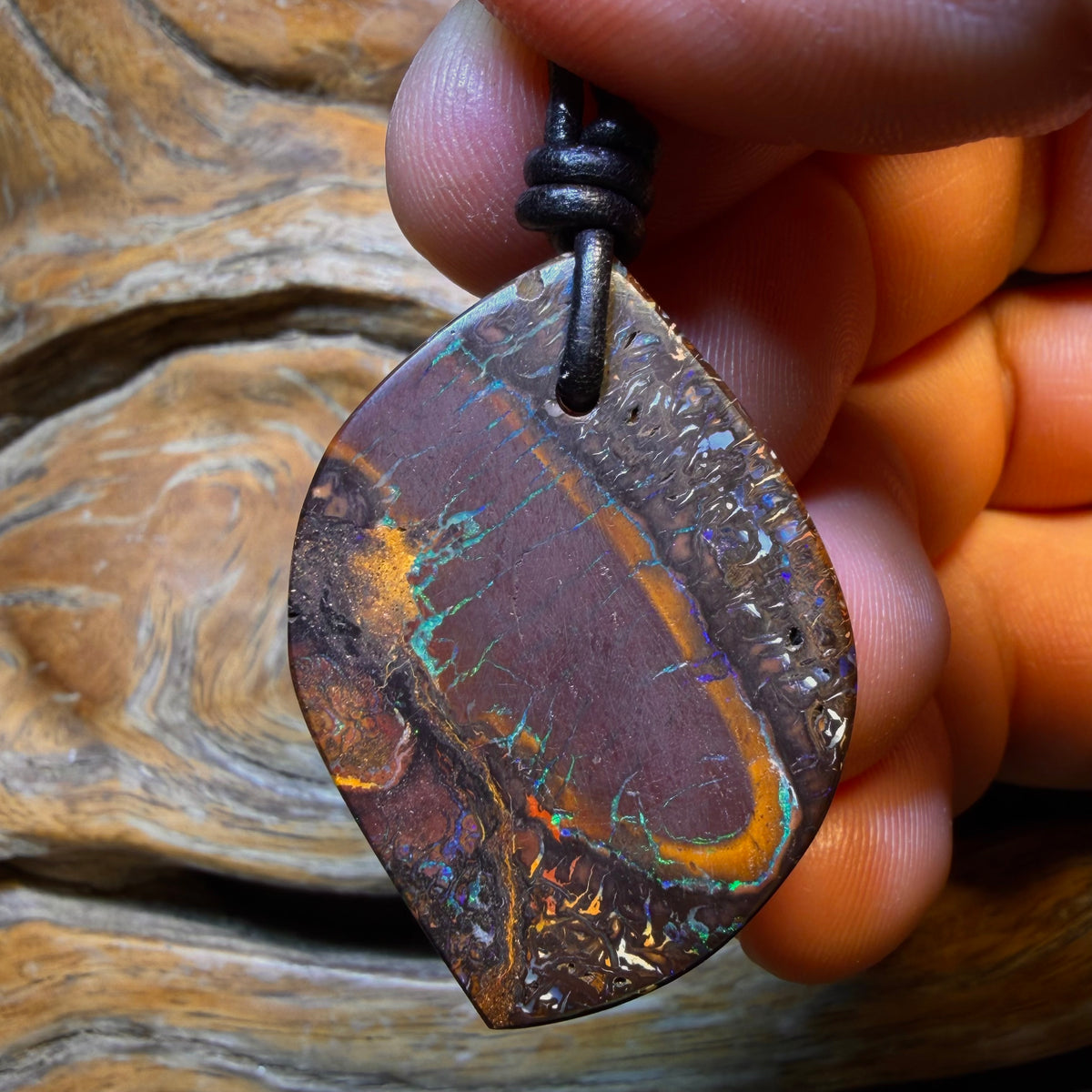 38 x 27mm - “Wale” Drilled Tribal Queensland Boulder Opal Picture Stone Necklace