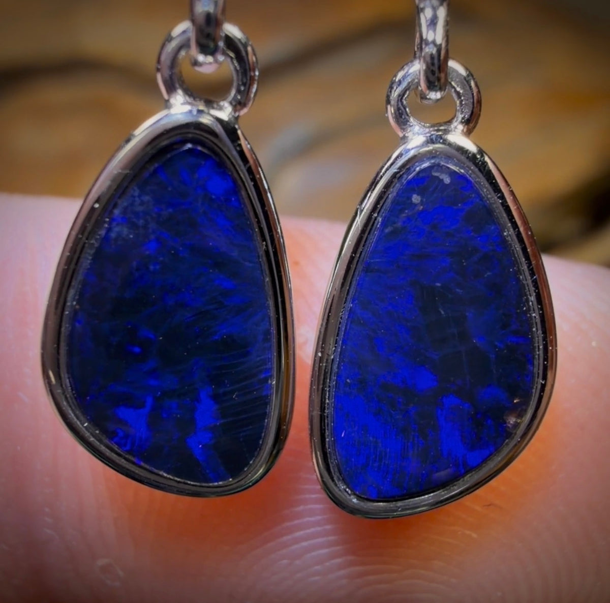 Sterling Silver - Australian Boulder Opal Doublet Drop Stud Earrings