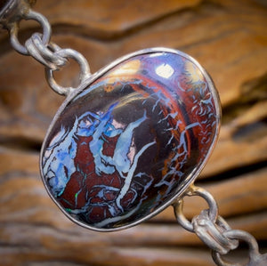 Sterling Silver -“Fob Style” Solid Australian Boulder Opal Bracelet One Only