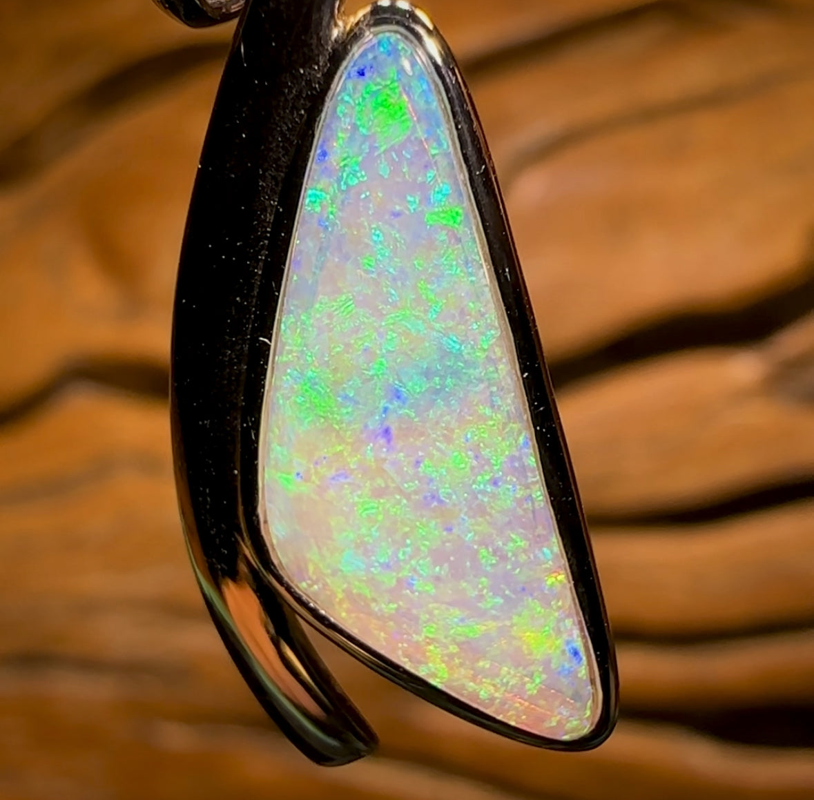 14k White Gold - Solid South Australian Crystal Opal Pendant