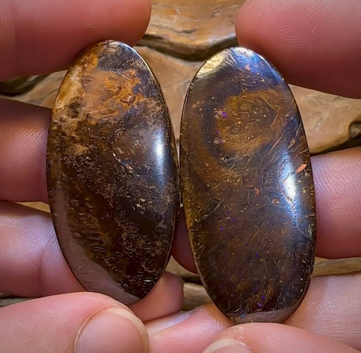 129.1cts - Yowah Nut Opal Big Pair Big Bargain . TRIBAL PATTERN - Opal Whisperers