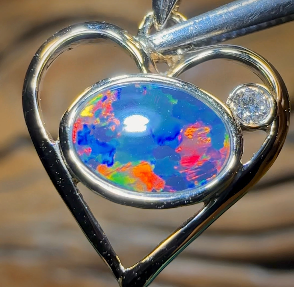 14k Gold - Queensland Boulder Opal Doublet Pendant Semi Harlequin - Opal Whisperers