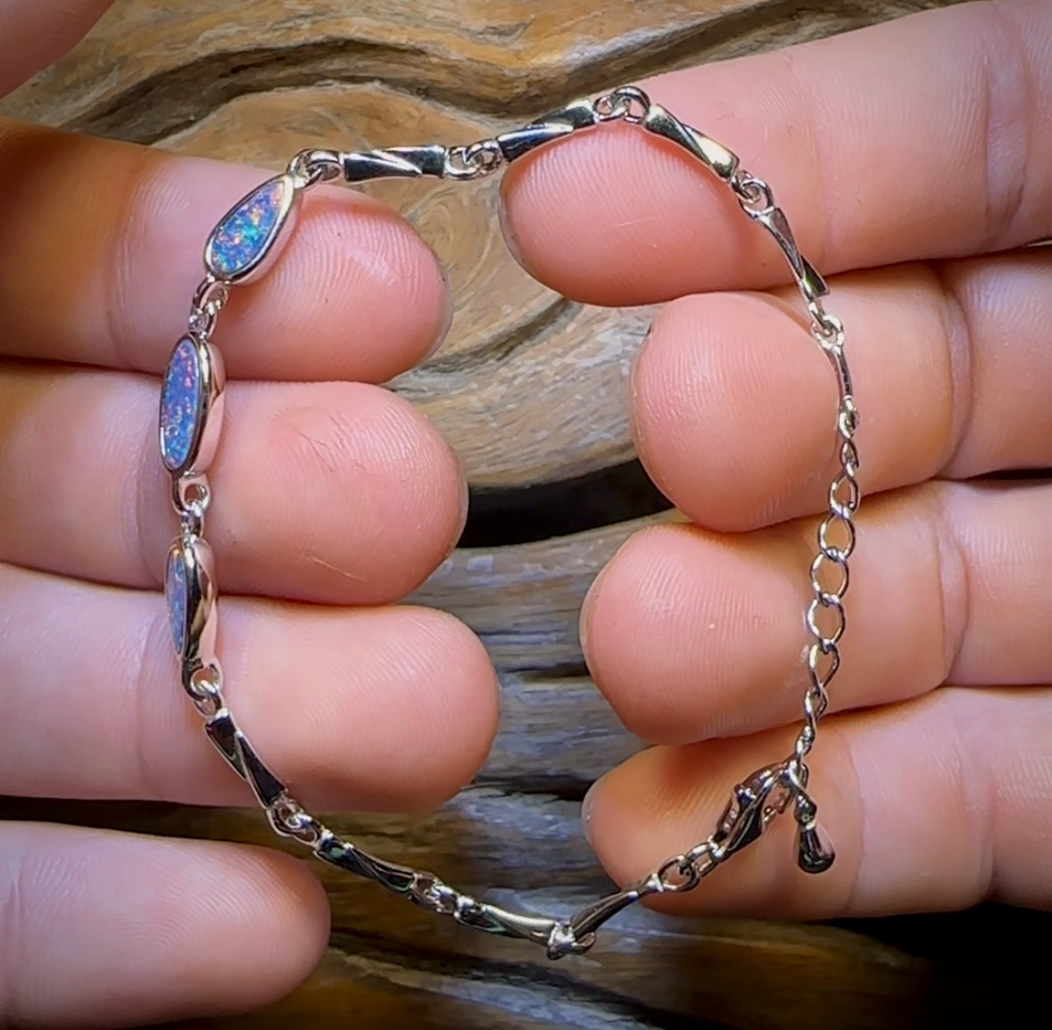 Sterling Silver - Australian Boulder Doublet Opal Bracelet