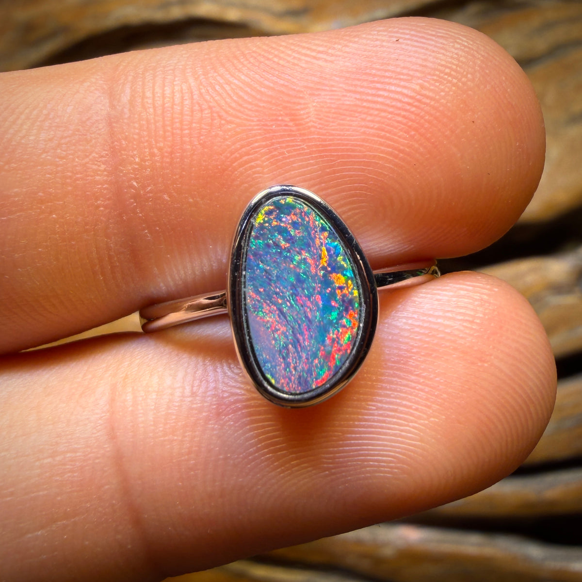 Sterling Silver - Red Fire Queensland Boulder Opal Doublet Ring