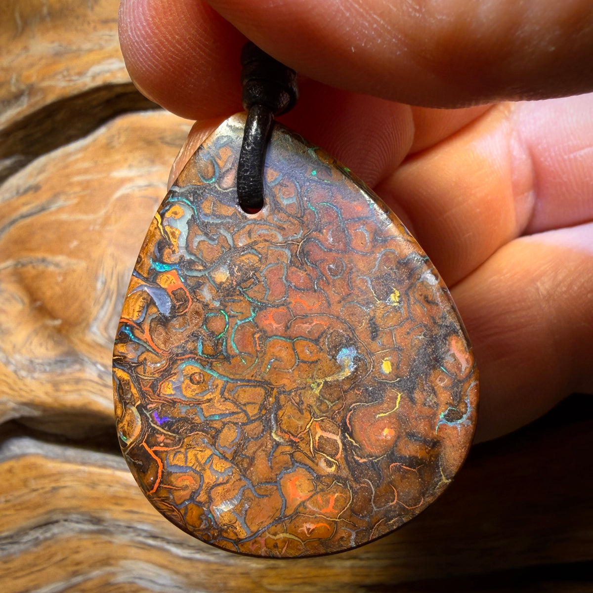 Cool Art! 38 x 31mm - Drilled Tribal Queensland Boulder Opal Necklace