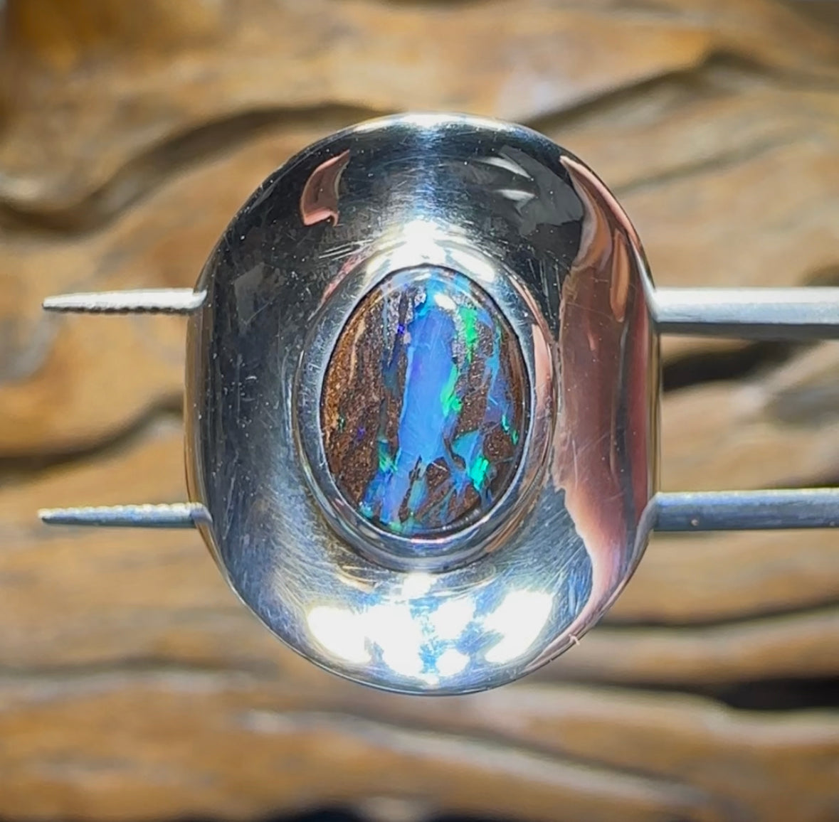 Silver Solid Queensland Boulder Australian Opal Ring - Opal Whisperers