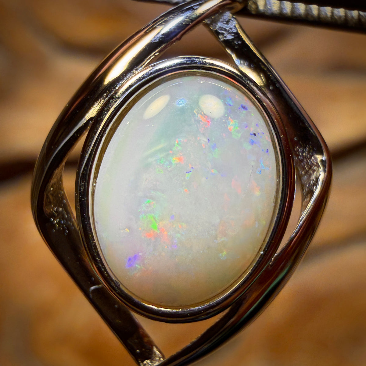 Wild Card! Sterling Silver - Solid South Australian White Opal Pendant