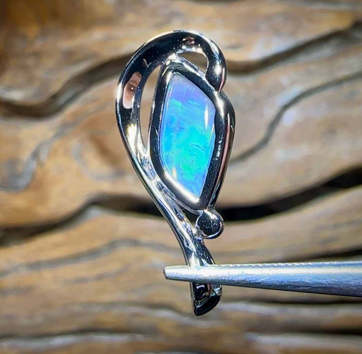 14k White Gold - Solid South Australian Crystal Opal Pendant - Opal Whisperers