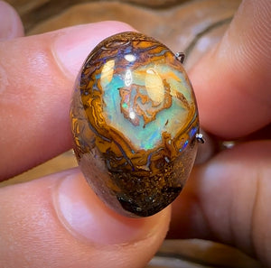 17.7cts - Yowah Nut Crystal Centre w/ Tribal Pattern. Australian Opal