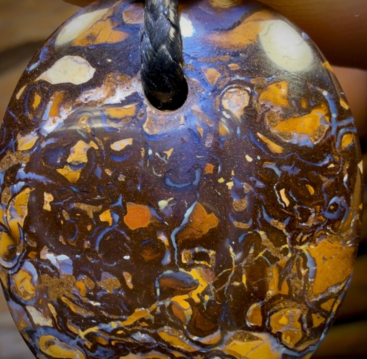 31 x 26mm - Drilled Boulder Opal Pendant w/ Eco Friendly Vegan Cord