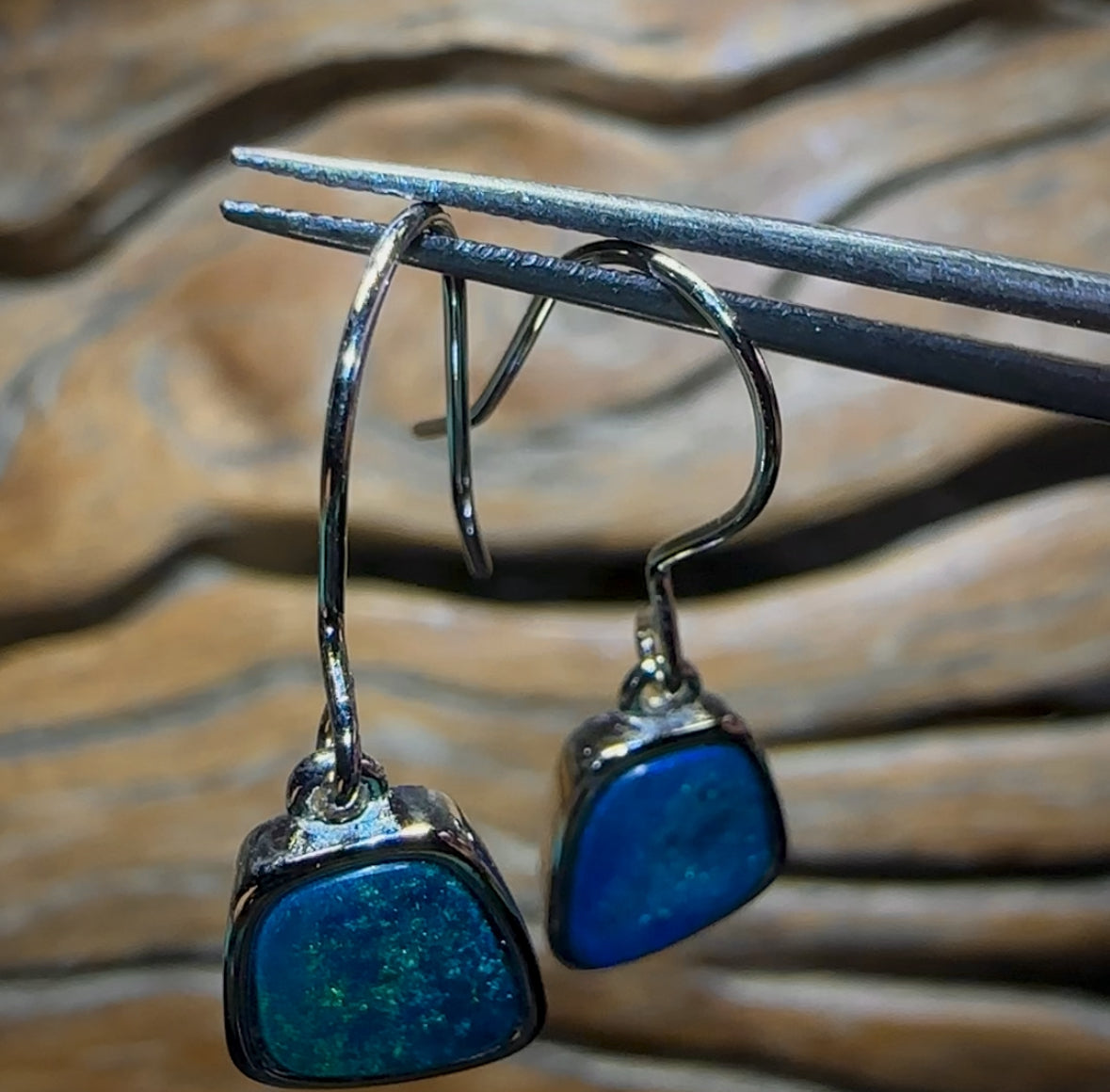 Sterling Silver - Australian Boulder Opal Doublet Hook Earrings
