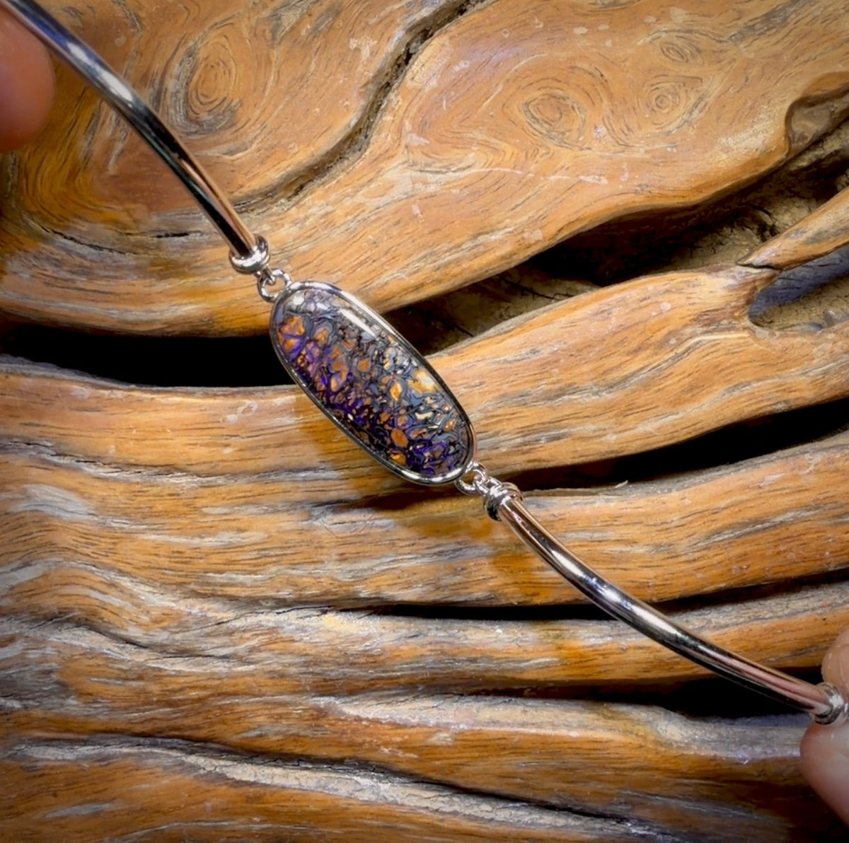 Sterling Silver - Solid Australian Boulder Opal Bracelet