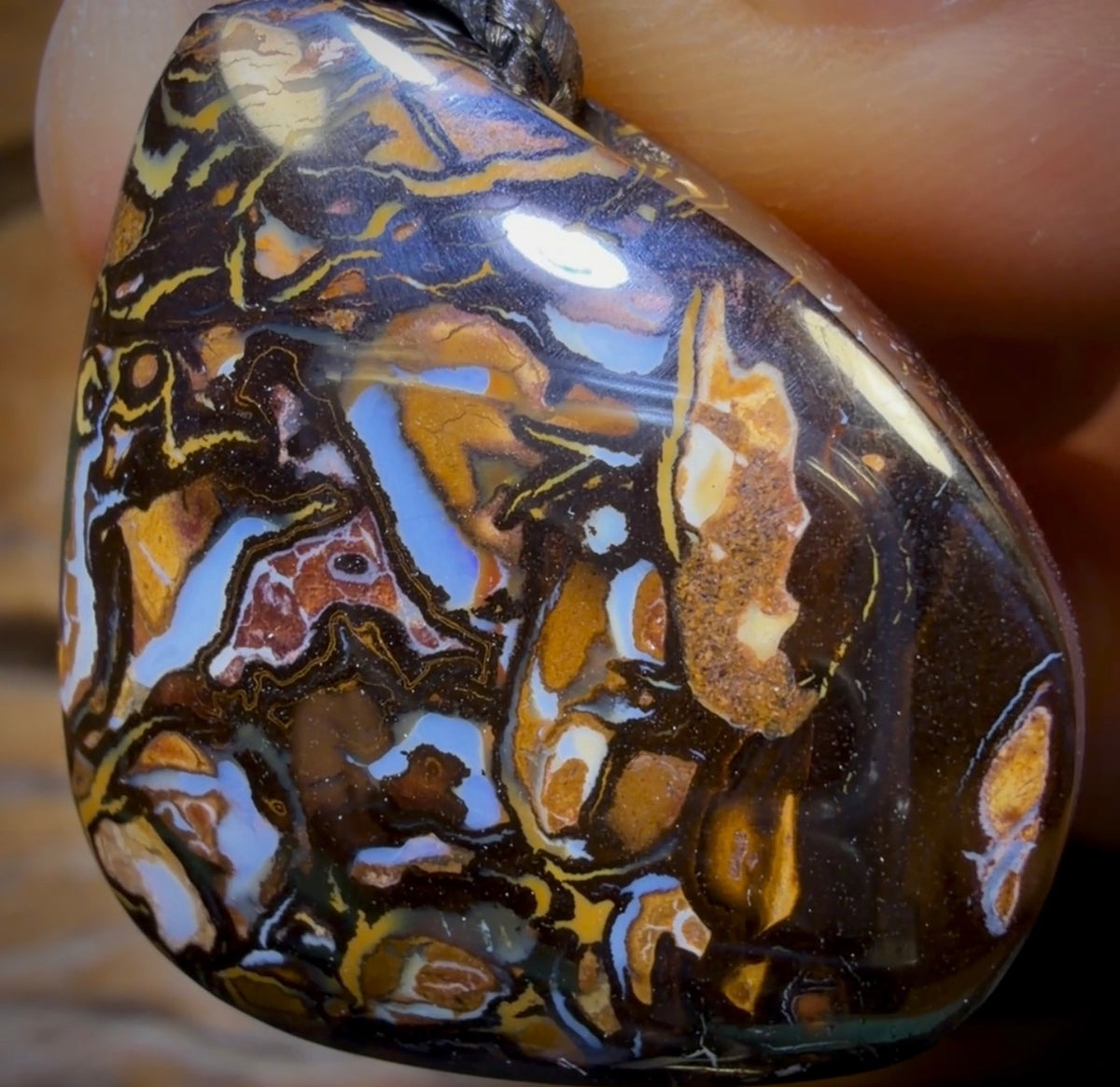 30 x 25mm - Drilled Boulder Opal Pendant w/ Eco Friendly Vegan Cord