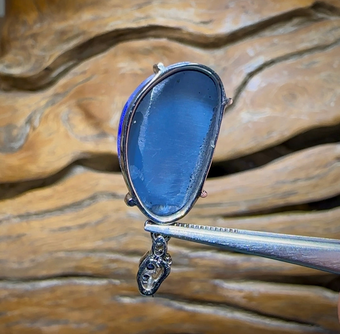 9k white Gold - Solid Lightning Ridge Black Opal Pendant - Opal Whisperers