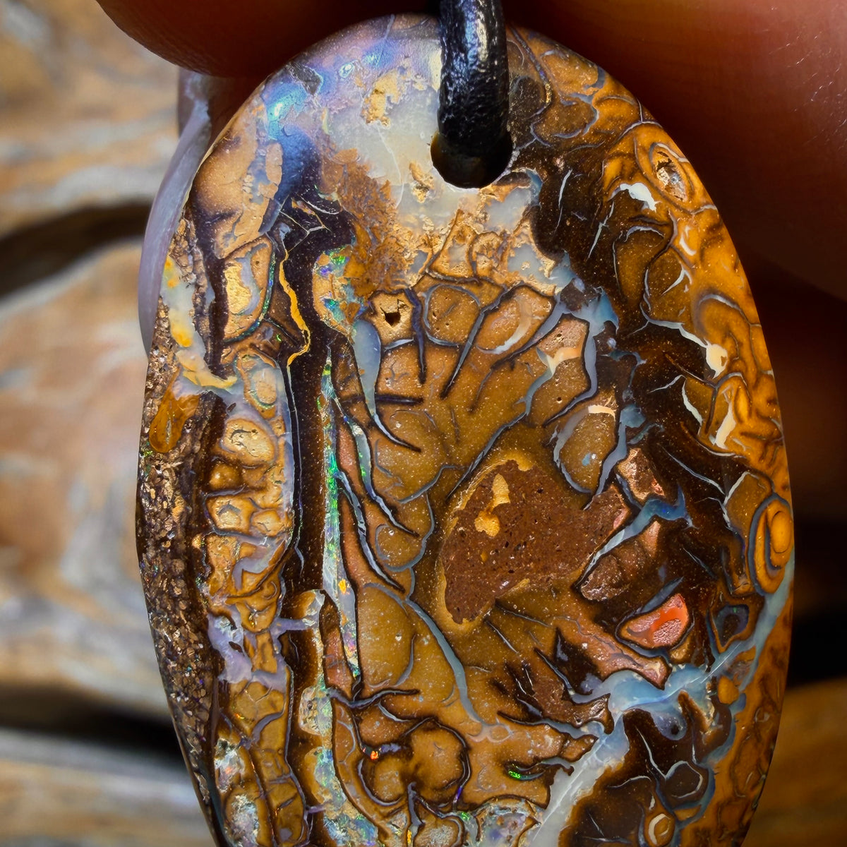 35 x 22mm - Drilled Tribal Queensland Boulder Opal Necklace