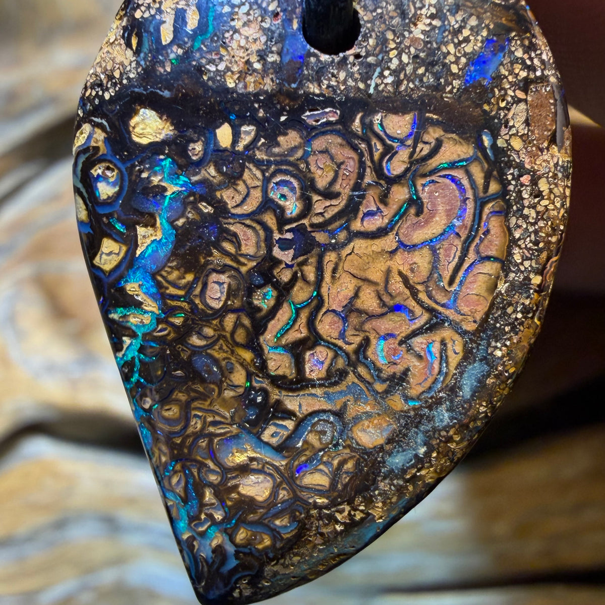 TGIF 34 x 23mm - Drilled Tribal Queensland Boulder Opal Necklace