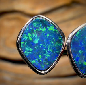 14k White Gold - Classic Queensland Boulder Doublet Earrings Great Size