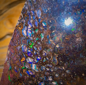 357.5cts - Electric Tribal Queensland Black Boulder Opal. Polished Specimen
