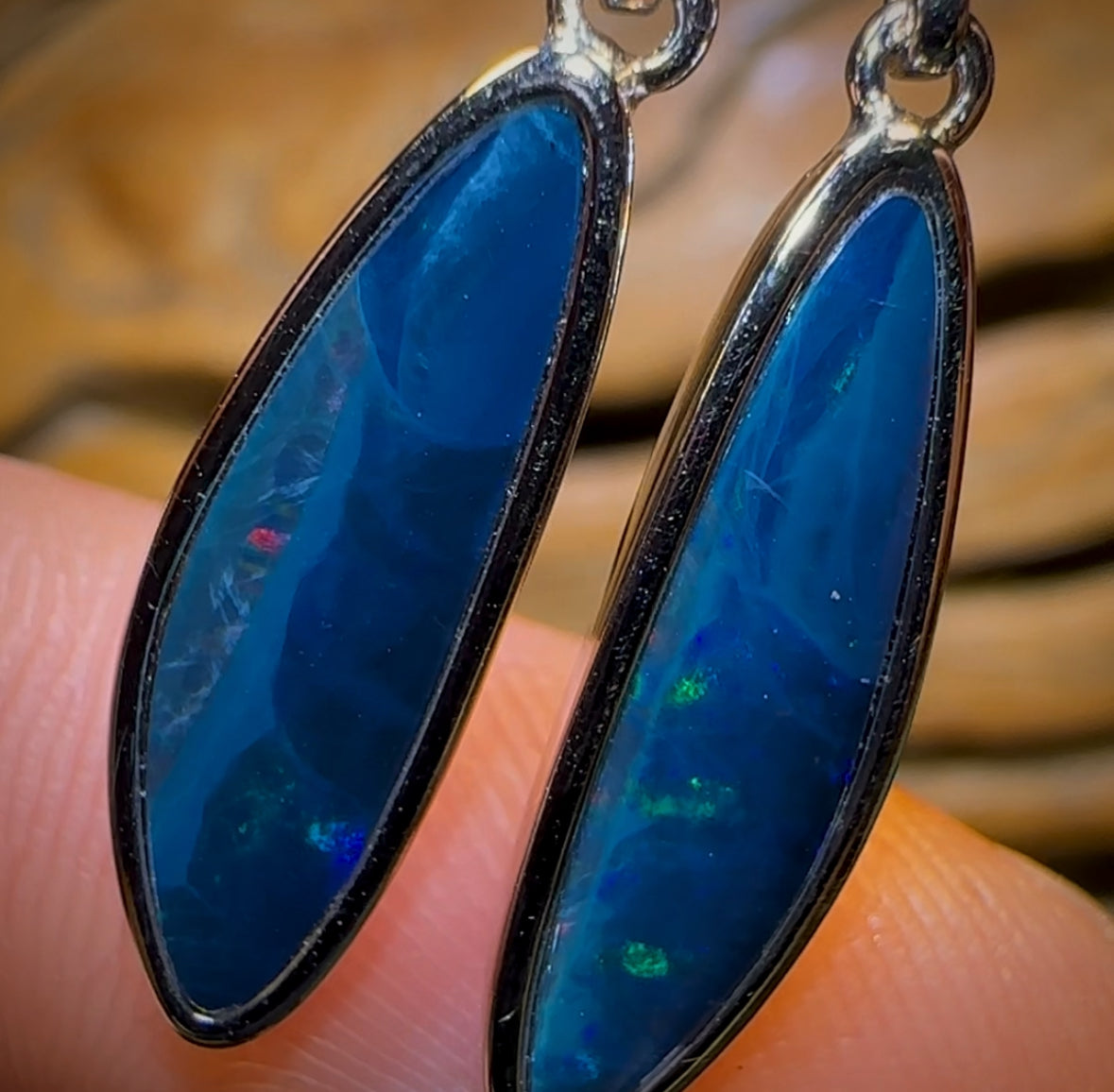 🔨 AUCTION 🔨 Sterling Silver - Australian Boulder Opal Doublet Drop Stud Earrings