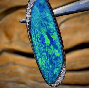 14k White Gold - “Malibu Waters”Queensland Boulder Opal Doublet Pendant