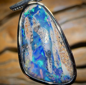 Sterling Silver - Solid Queensland Boulder Pipe Opal Pendant