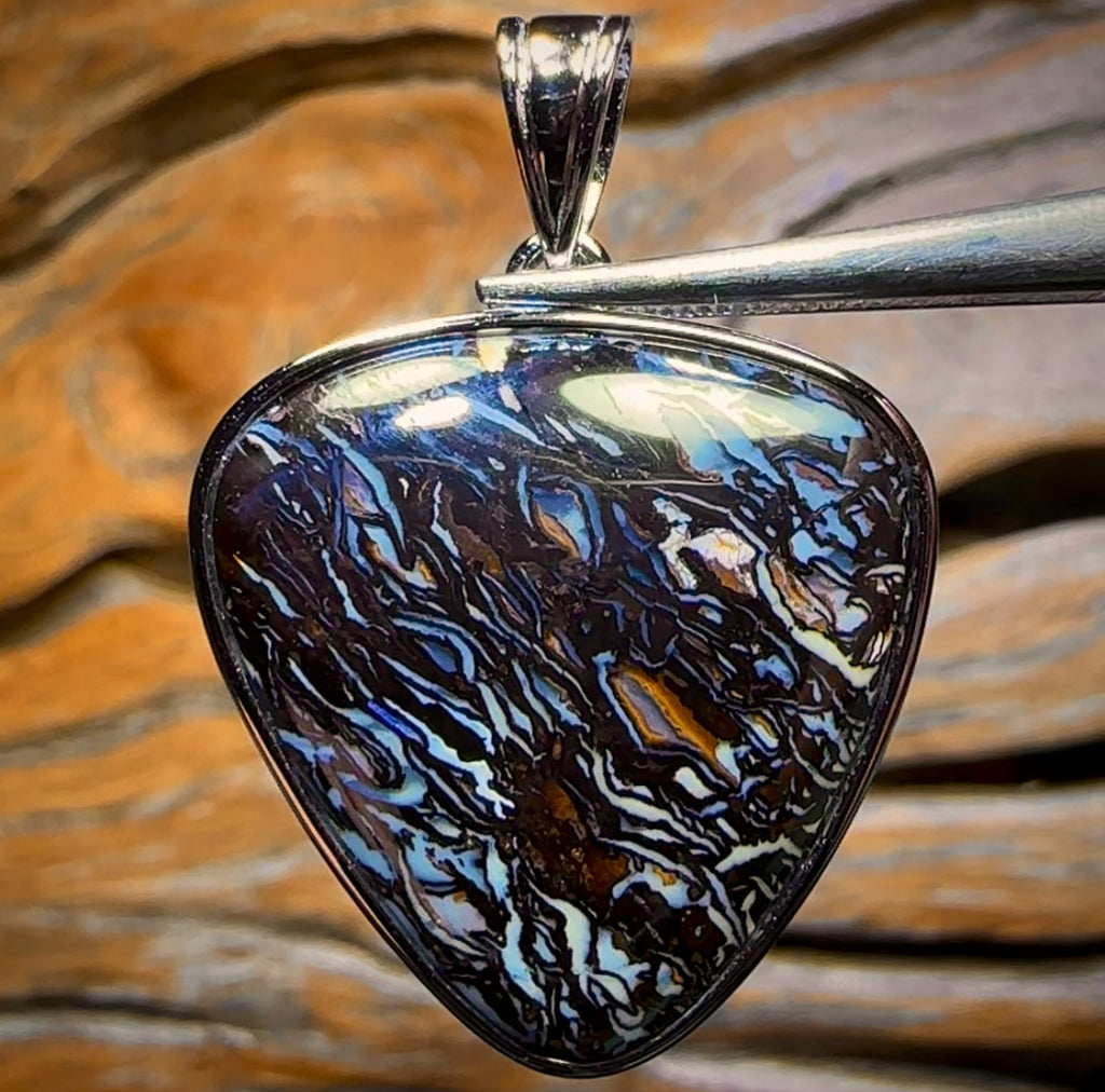 Mens Black Opal Pendant Handcrafted Black Fire Opal Pendant