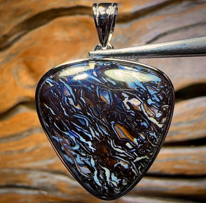 Black Tribal Daddy Sterling Silver - UNISEX Solid Tribal Boulder Opal Pendant