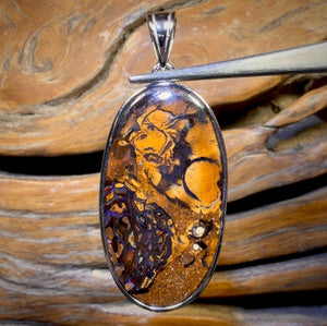 Sterling Silver - Solid Tribal Boulder Opal Pendant UNISEX