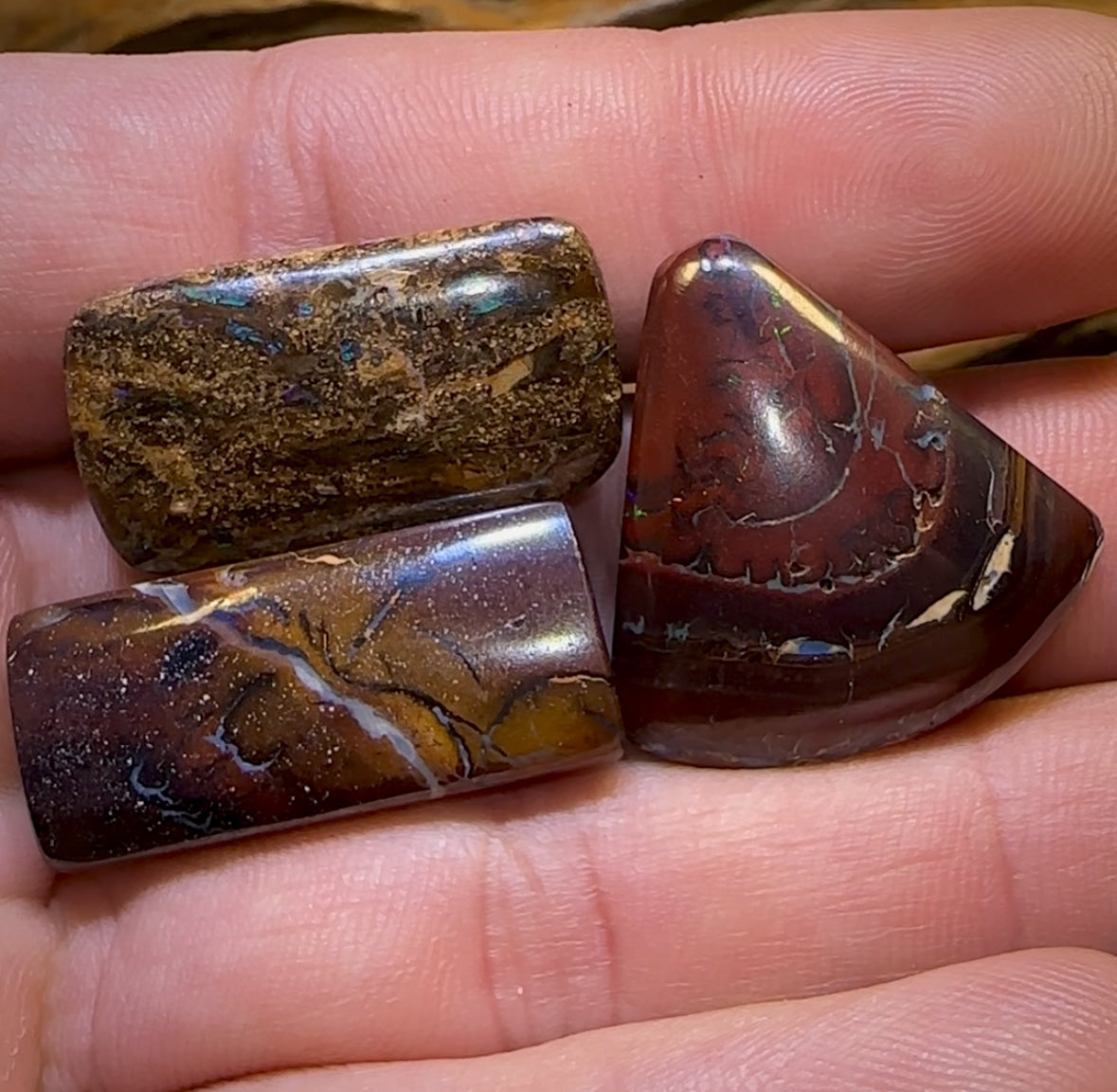 🔒  75.1cts - 3x Loose Queensland Boulder Opals. Parcel