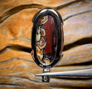 Daddy Landscape Sterling Silver - UNISEX Large Solid Tribal Boulder Opal Pendant