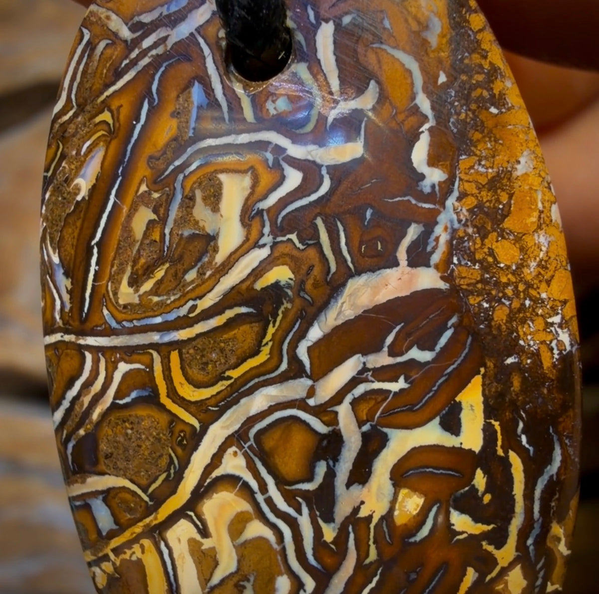 40 x 23mm - Awesome Tribal Drilled Boulder Opal Pendant w/ Eco Friendly Vegan Cord