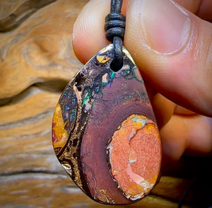 34 x 22mm - “Man in the Moon” Drilled Australian Tribal Boulder Opal Necklace