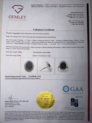 14k White Gold - Solid Lightning Ridge Black Opal Ring