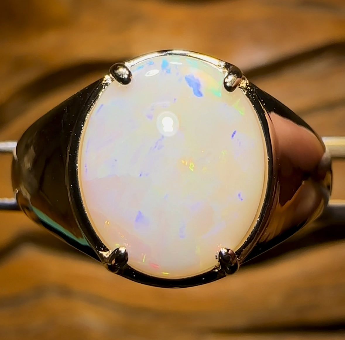 Sterling Silver - UNISEX South Australian Crystal SOLID Opal Ring