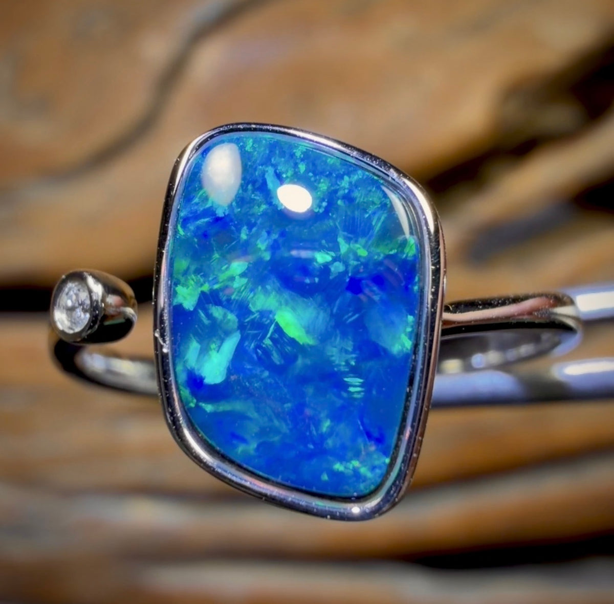 14k White Gold - Queensland Boulder Opal Doublet Ring