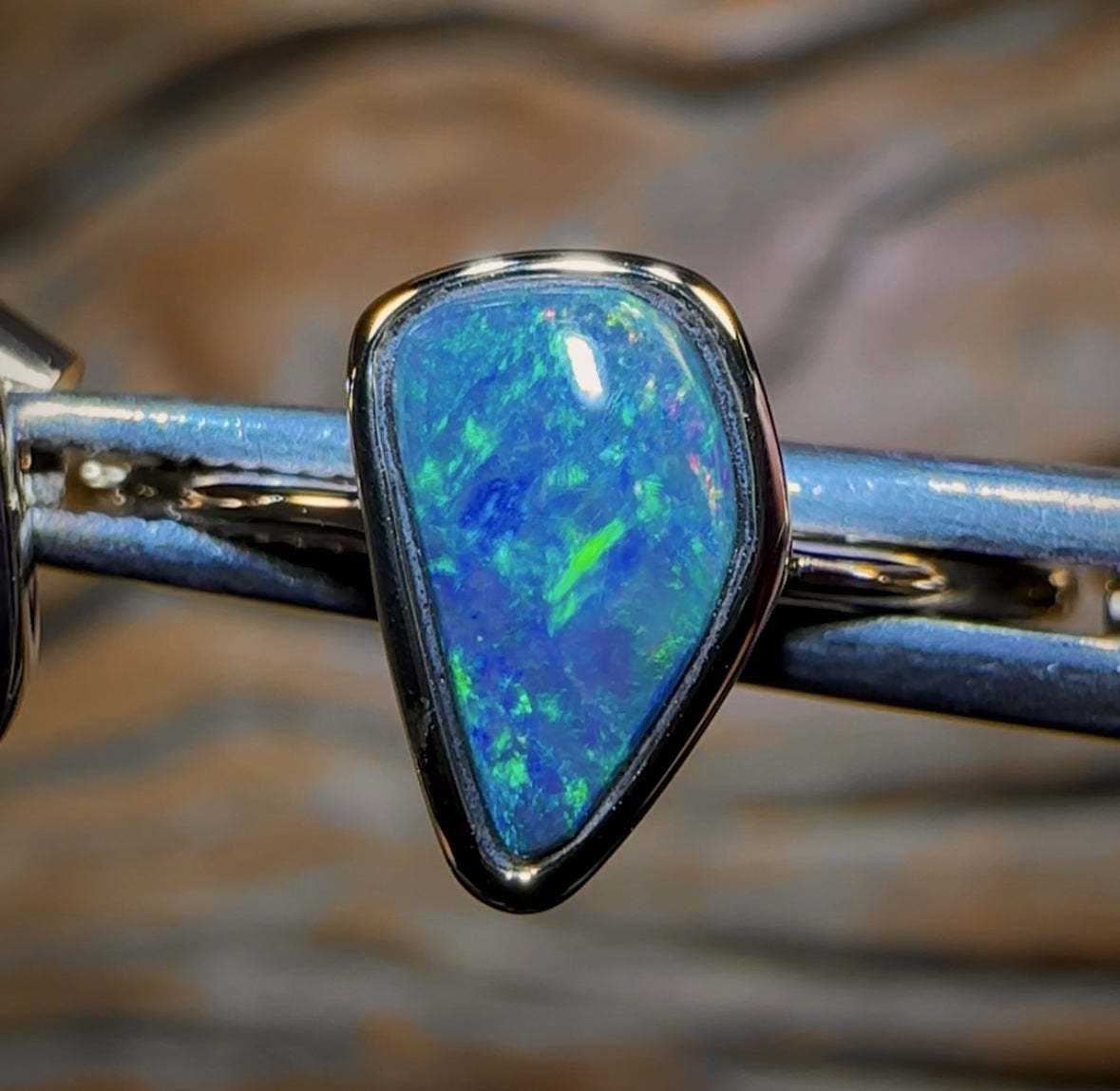 14k Gold - Solid Queensland Boulder Opal Ring and Earring Set