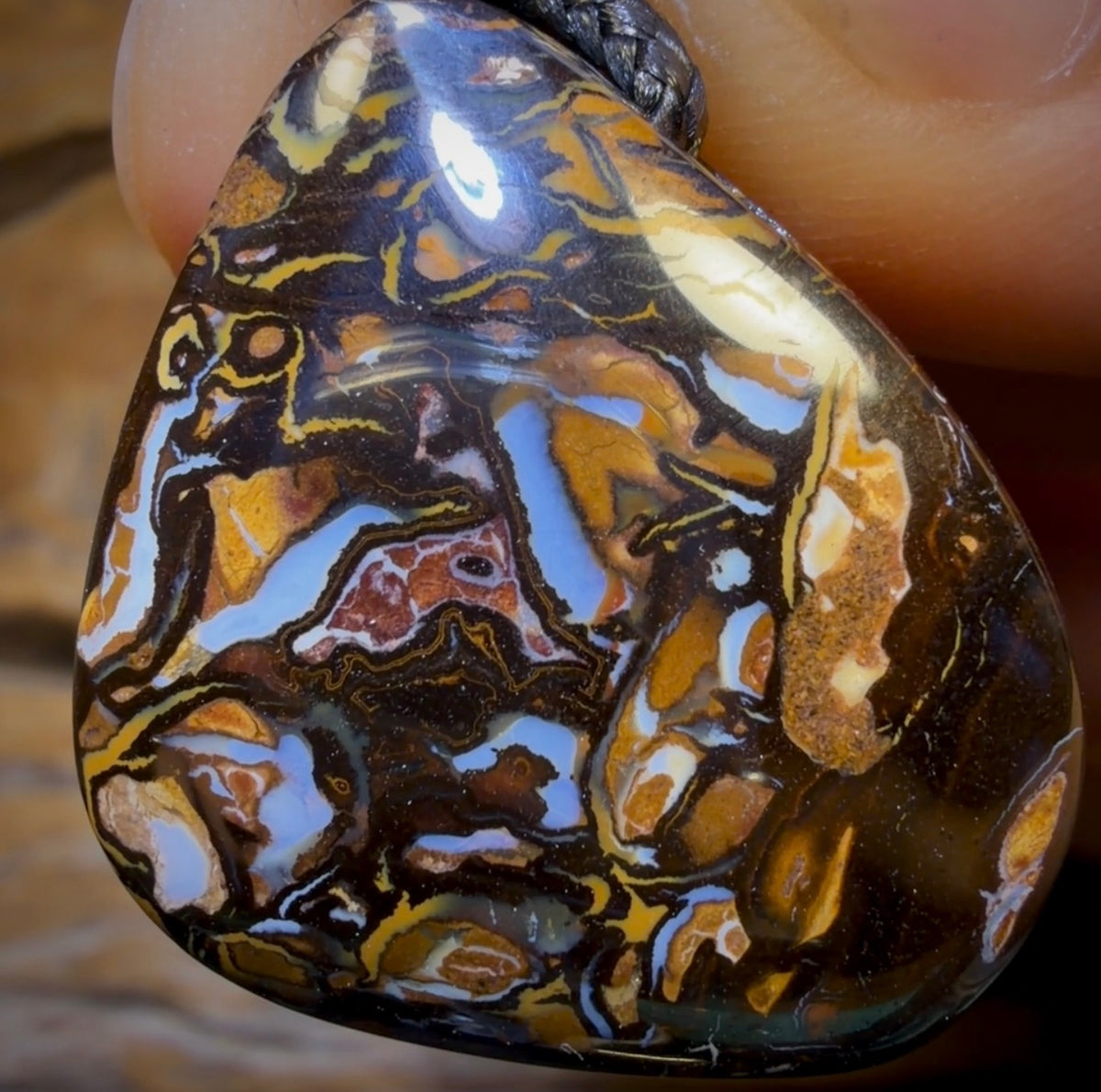 30 x 25mm - Drilled Boulder Opal Pendant w/ Eco Friendly Vegan Cord