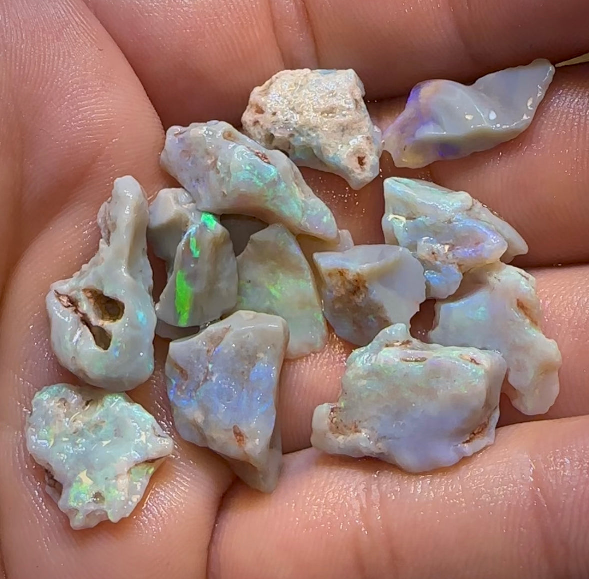 (Template) 62.45cts - 14x Lightning Ridge Crystal, Dark and Light Opal Rough - Opal Whisperers