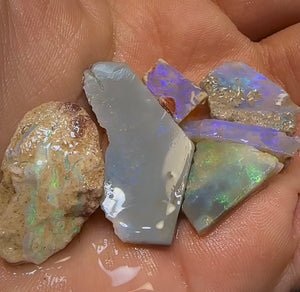 60.6cts - 6x Lightning Ridge Crystal and Black Opal Rough Rubs - Opal Whisperers