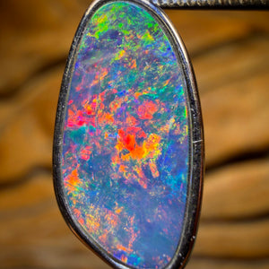 Sterling Silver - TOP TOP RED FIRE Queensland Boulder Opal Doublet Pendant