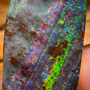 Bargain Card! 49.3cts - “Jet Stream” Large Australian Boulder Seam Opal. Electric Red Multi