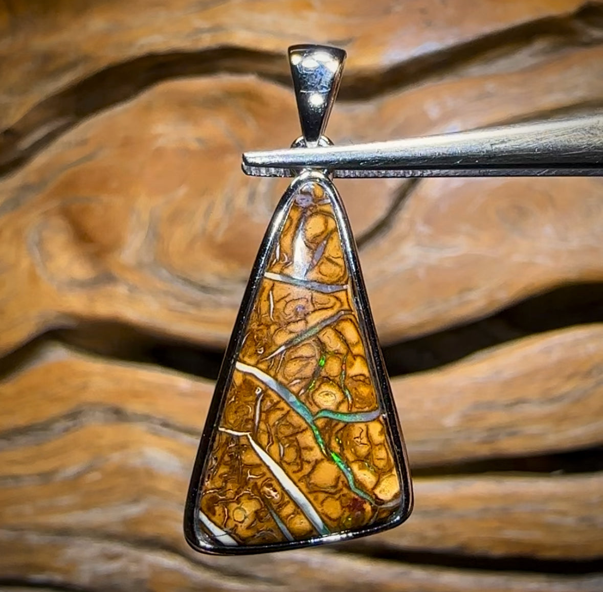 Sterling Silver - Tan Tribal 2 Boulder Opal UNISEX Pendant