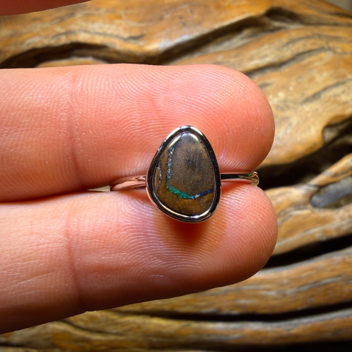 Bargain Card! Sterling Silver - Solid Queensland Boulder Opal Ring