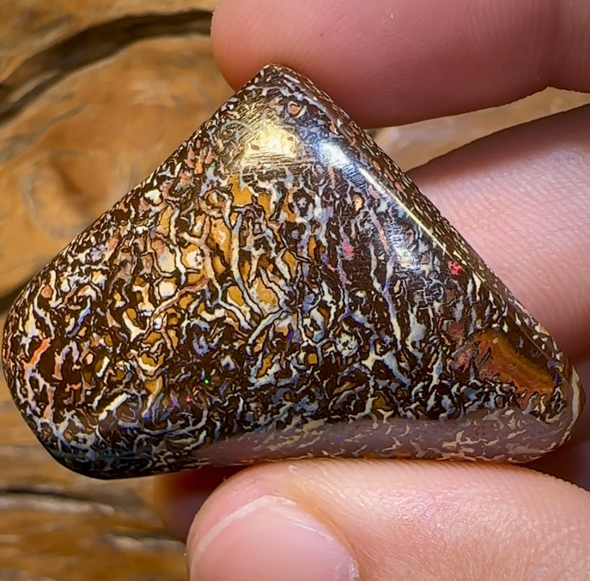 115.3cts - “Tribal Camouflage” Polished Tribal Yowah Nut Opal Specimen. - Opal Whisperers
