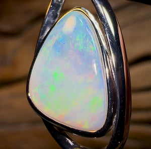 Sterling Silver - Solid South Australian Crystal Opal Pendant. Large Quality Opal