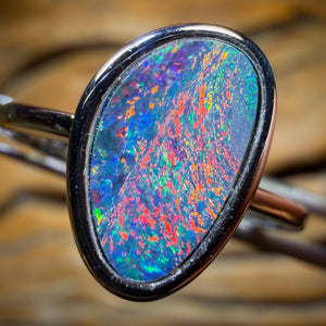 Sterling Silver - Red Fire Queensland Boulder Opal Doublet Ring