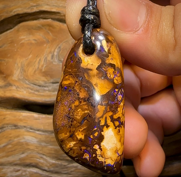 🔨 AUCTION 🔨 43 x 21mm - Drilled Boulder Opal Pendant w/ Eco Friendly Vegan Cord