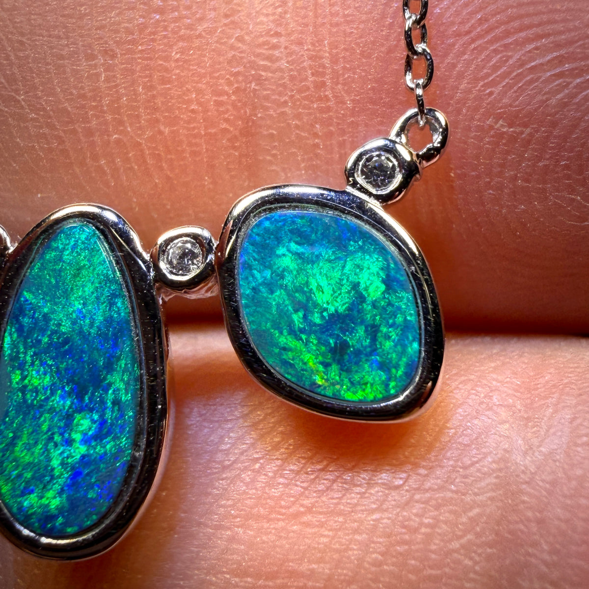 Sterling Silver - “3x The Blue Green” Queensland Boulder Opal Doublet Pendant w/ Necklace
